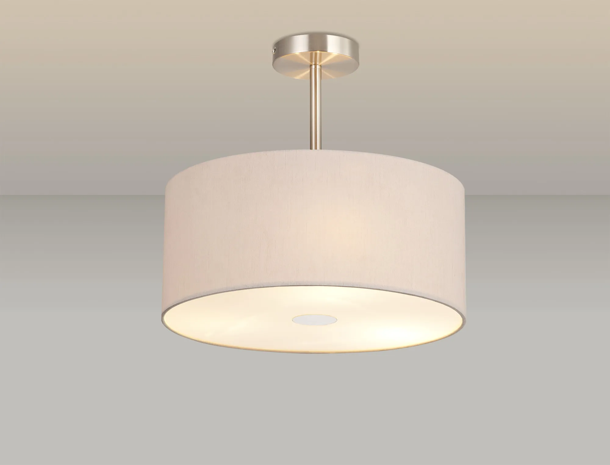 Baymont 40cm Semi Flush 3 Light Satin Nickel, Nude Beige/Moonlight, Frosted Diffuser DK0412  Deco Baymont SN NU